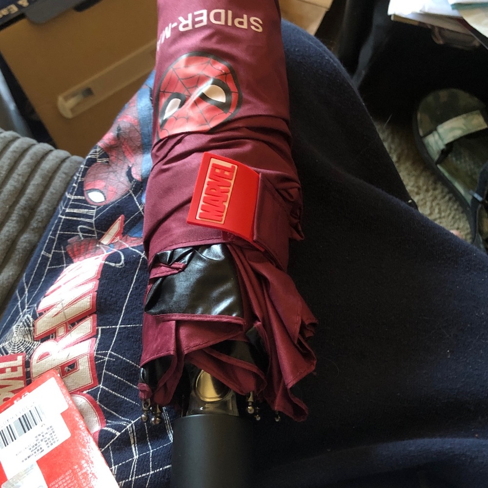 Marvel Spider-Man Foldable Umbrella - Burgundy with Black Accents